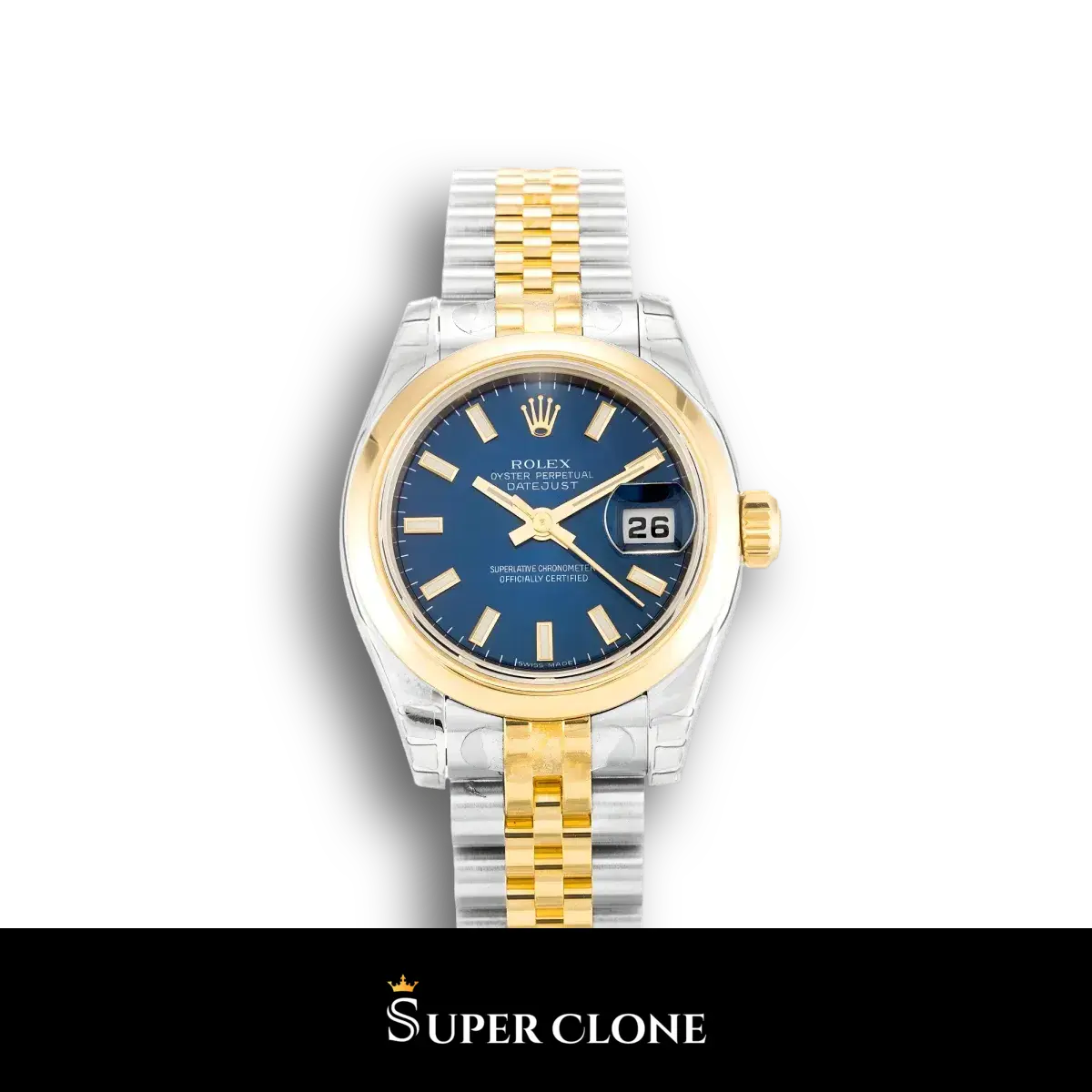 Rolex Lady-Datejust 179163 réplica Miyota esfera azul — vista frontal