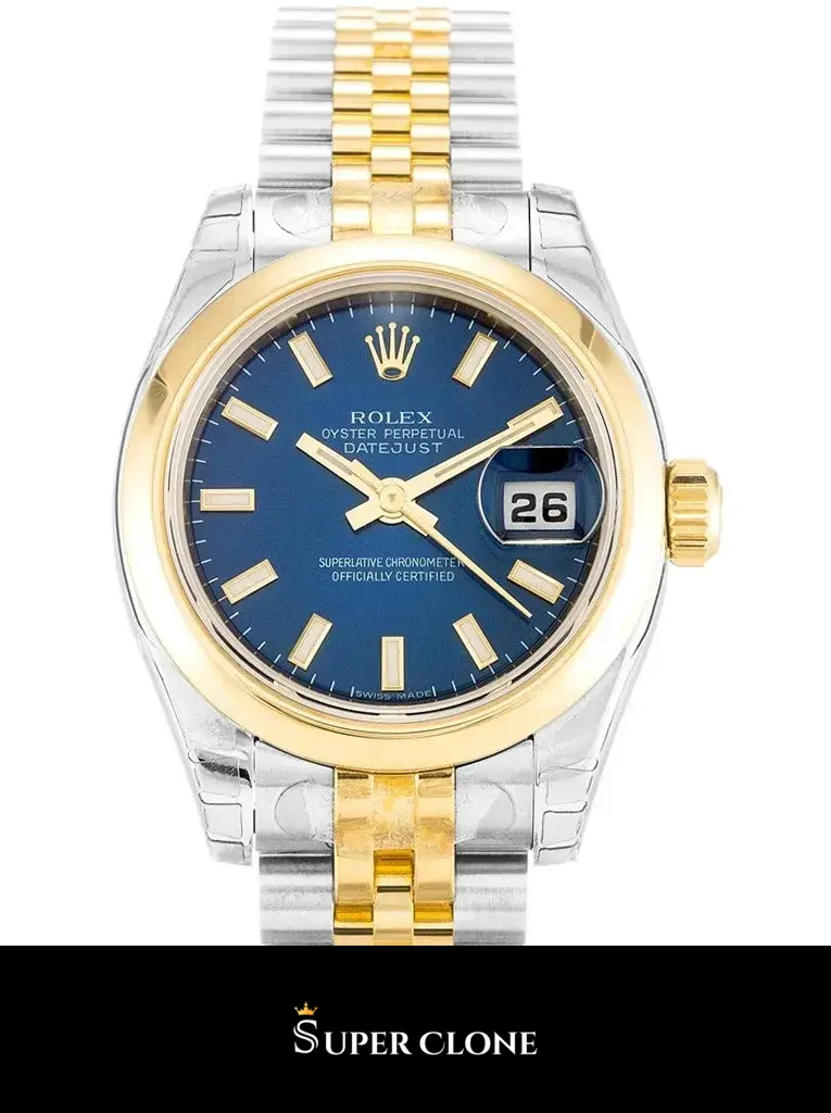 Rolex Lady-Datejust 179163 replica, detalle de esfera azul sunburst