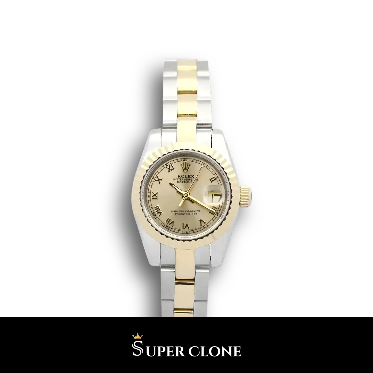 Rolex Lady-Datejust 179163 réplica Miyota esfera oro amarillo — vista frontal