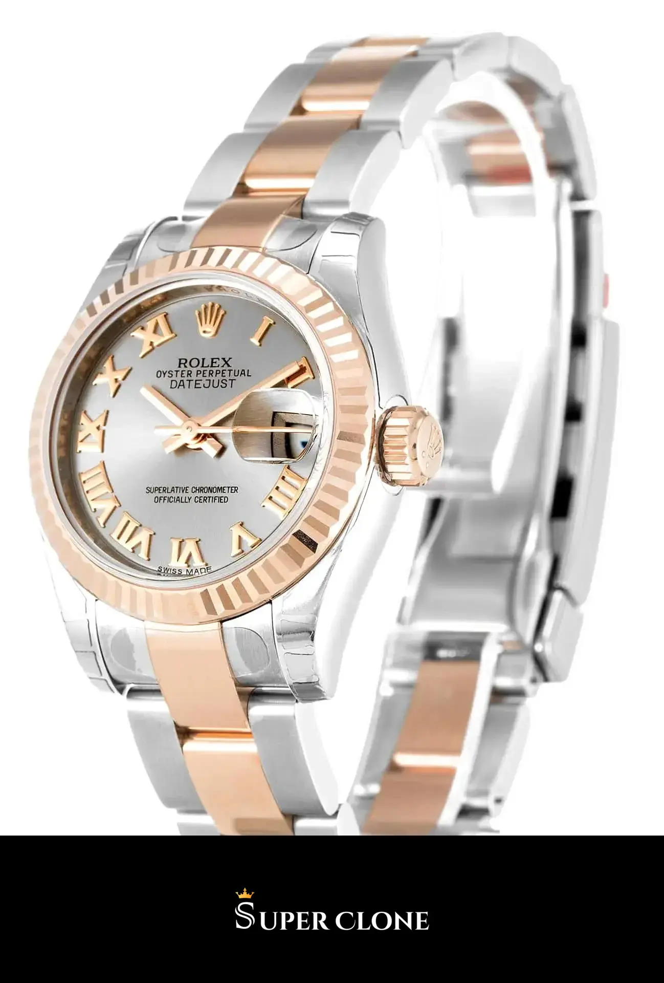 Rolex Lady-Datejust 179171 replica rodio, perfil de la caja de 26 mm