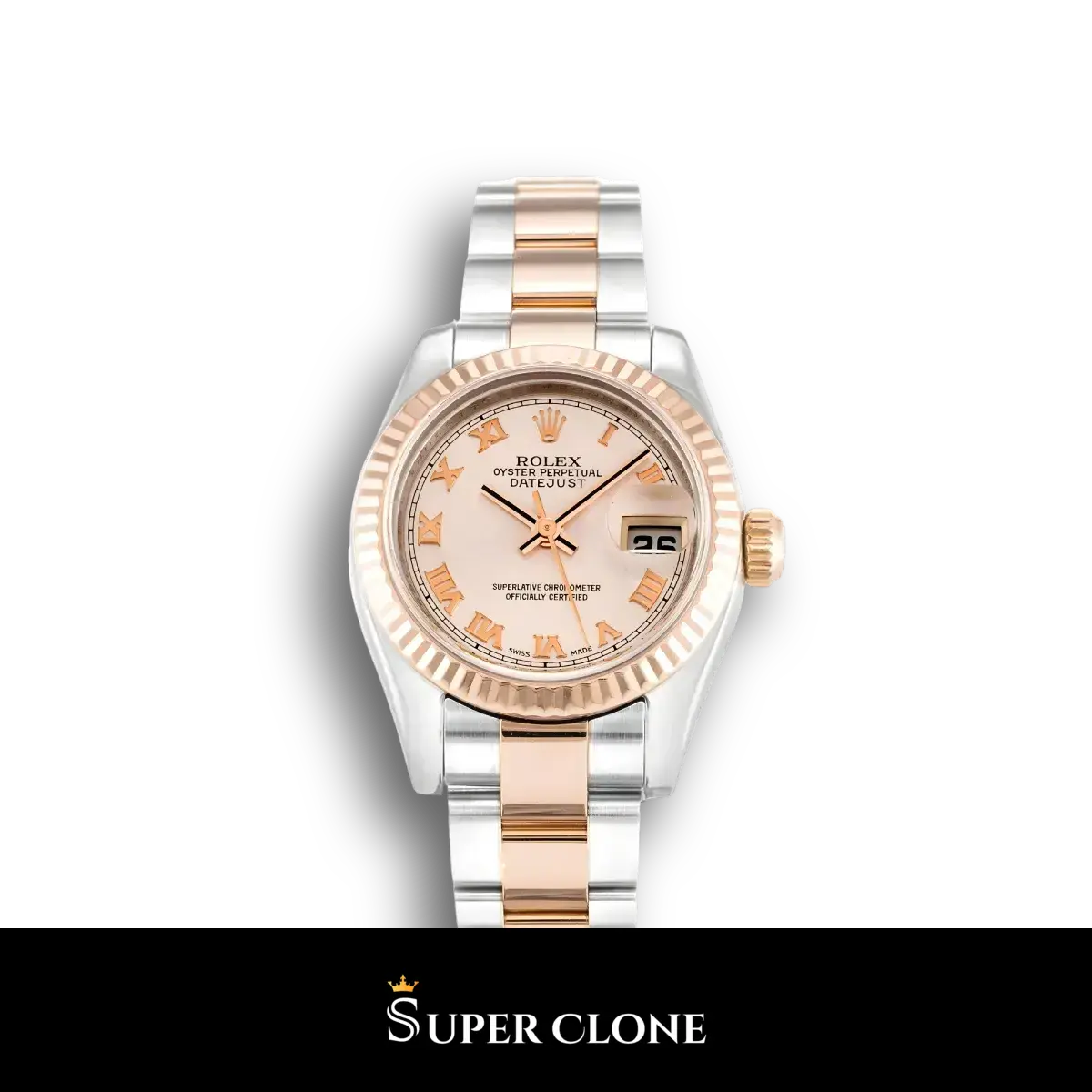 Rolex Lady-Datejust 179171 réplica esfera rosa — vista frontal