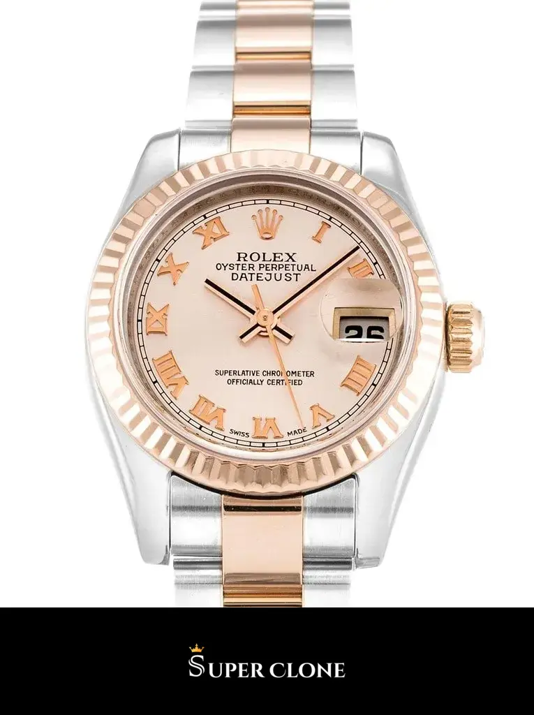 Rolex Lady-Datejust 179171 replica, detalle de esfera rosa, vista 2