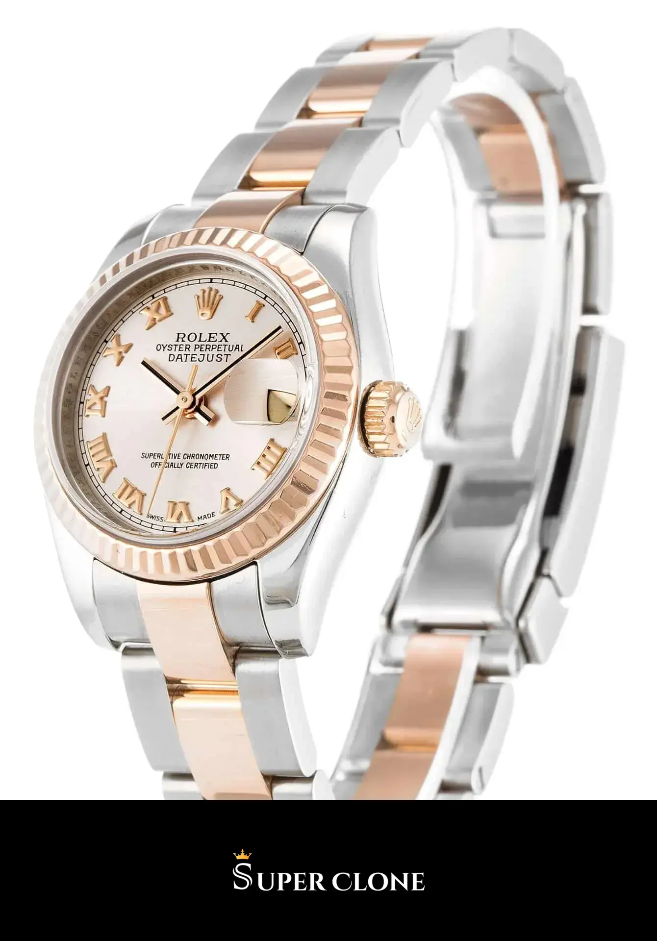 Rolex Lady-Datejust 179171 replica, bisel Everose estriado, vista 3