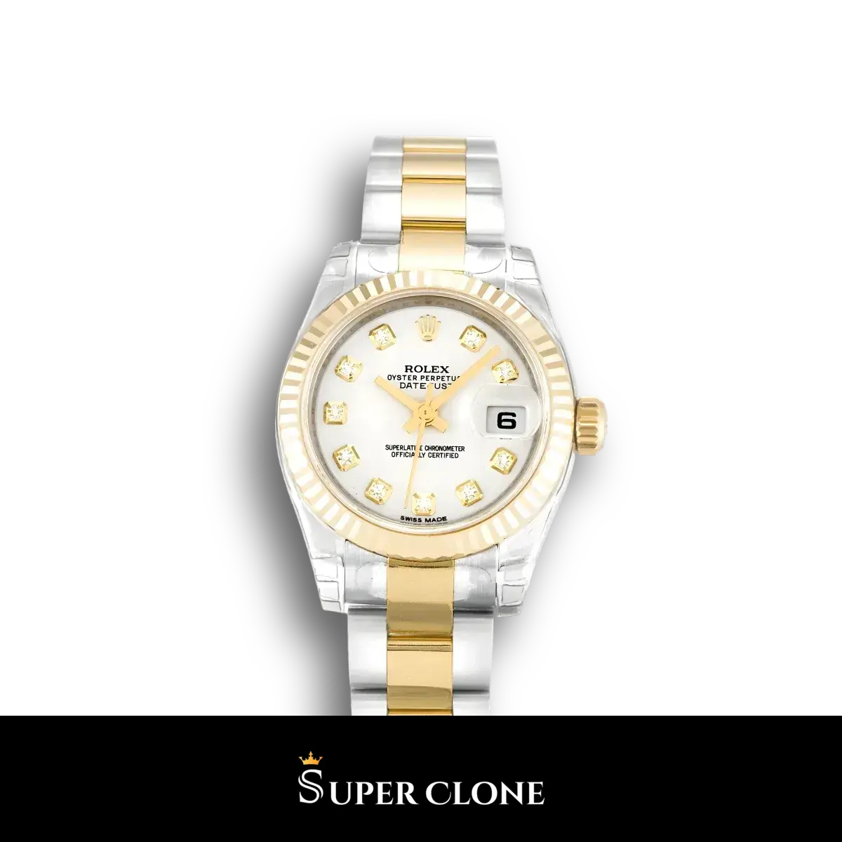 Rolex Lady-Datejust 179173 esfera blanca lacada con bisel estriado 26mm réplica