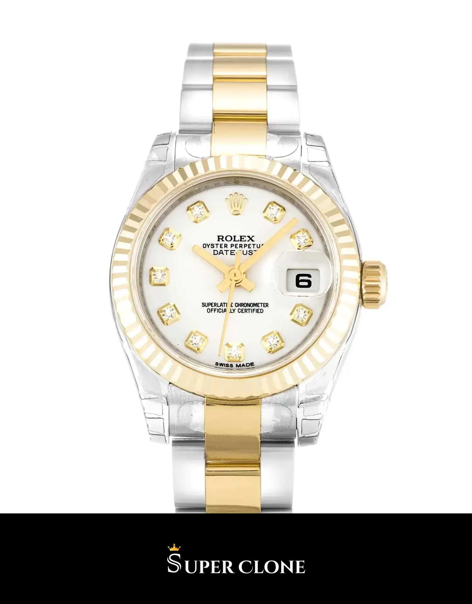 Rolex Lady-Datejust 179173 replica, perfil lateral de la caja de 26 mm