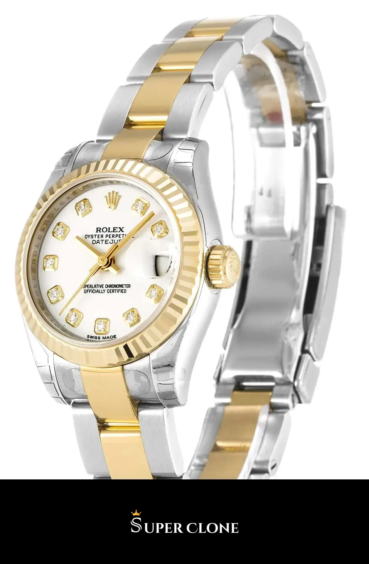 Rolex Lady-Datejust 179173 replica, detalle del bisel estriado