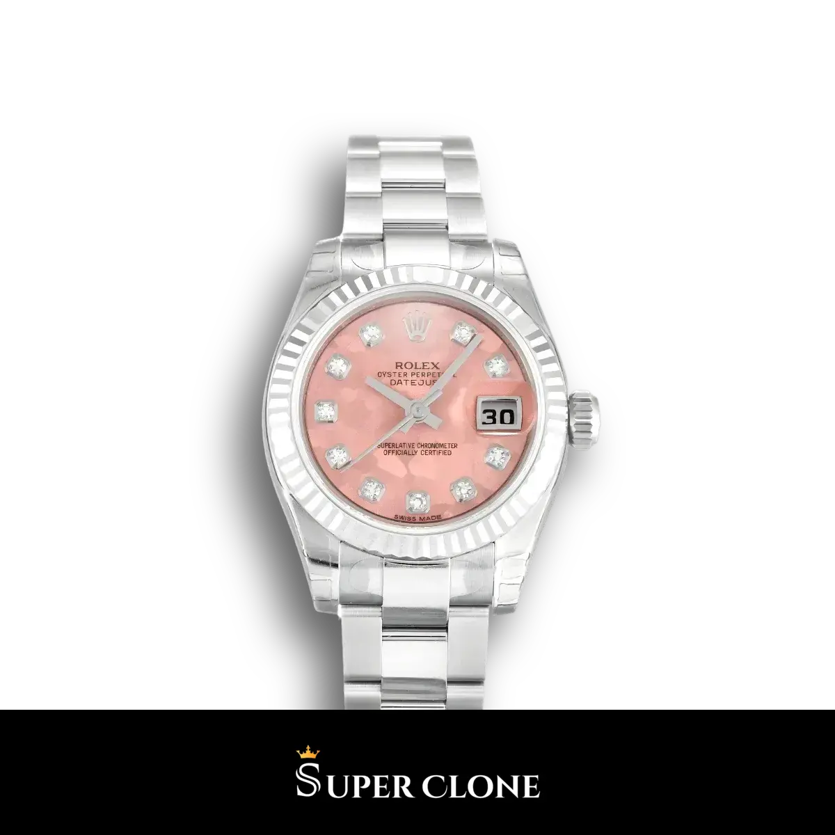 Lady-Datejust 179174 réplica de Rolex esfera rosa — vista frontal