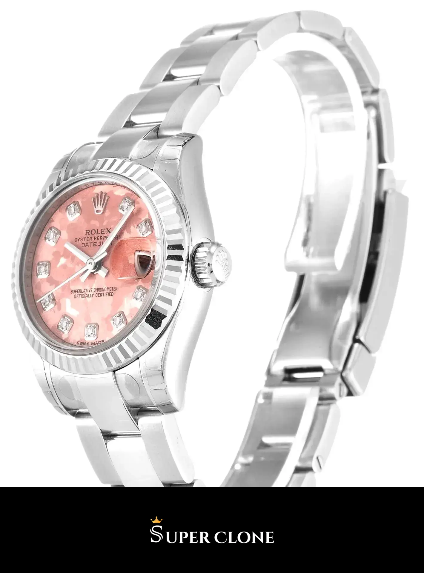 Rolex Lady-Datejust 179174 réplica, bisel estriado oro amarillo, vista 3
