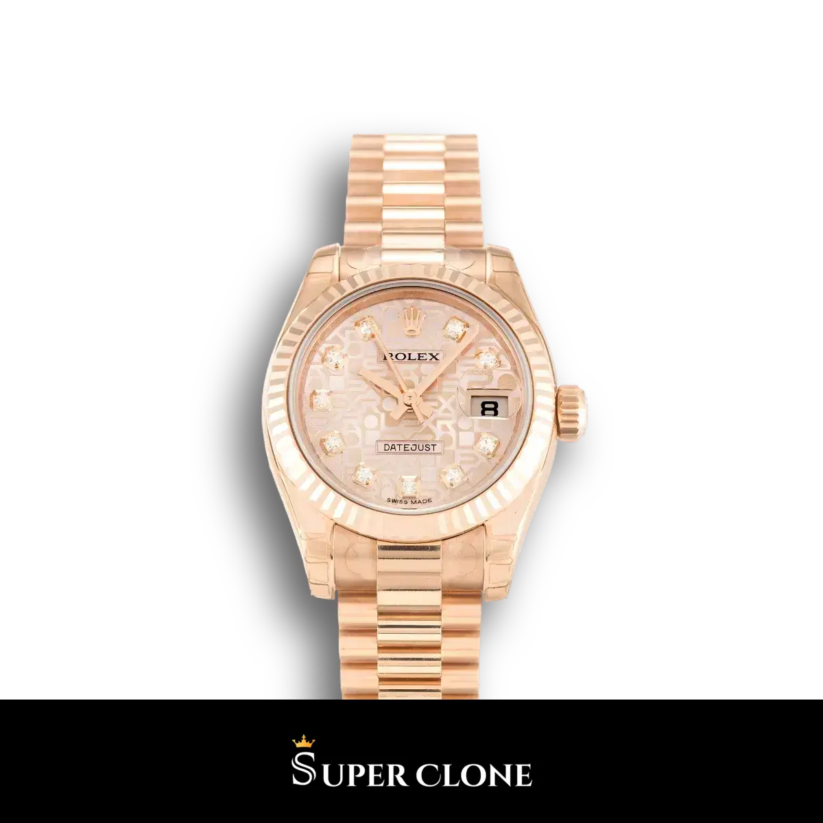Rolex Lady-Datejust 179175 réplica esfera rosa — vista frontal