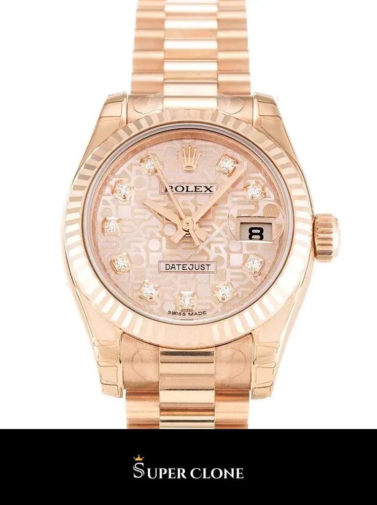 Rolex Lady-Datejust 179175 replica, detalle de esfera rosa sunburst