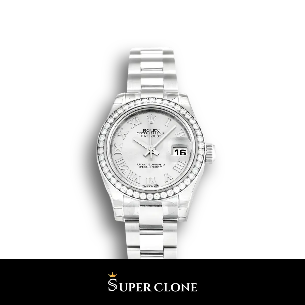 Rolex Lady-Datejust 179384 esfera plata 26mm con índices de diamantes réplica