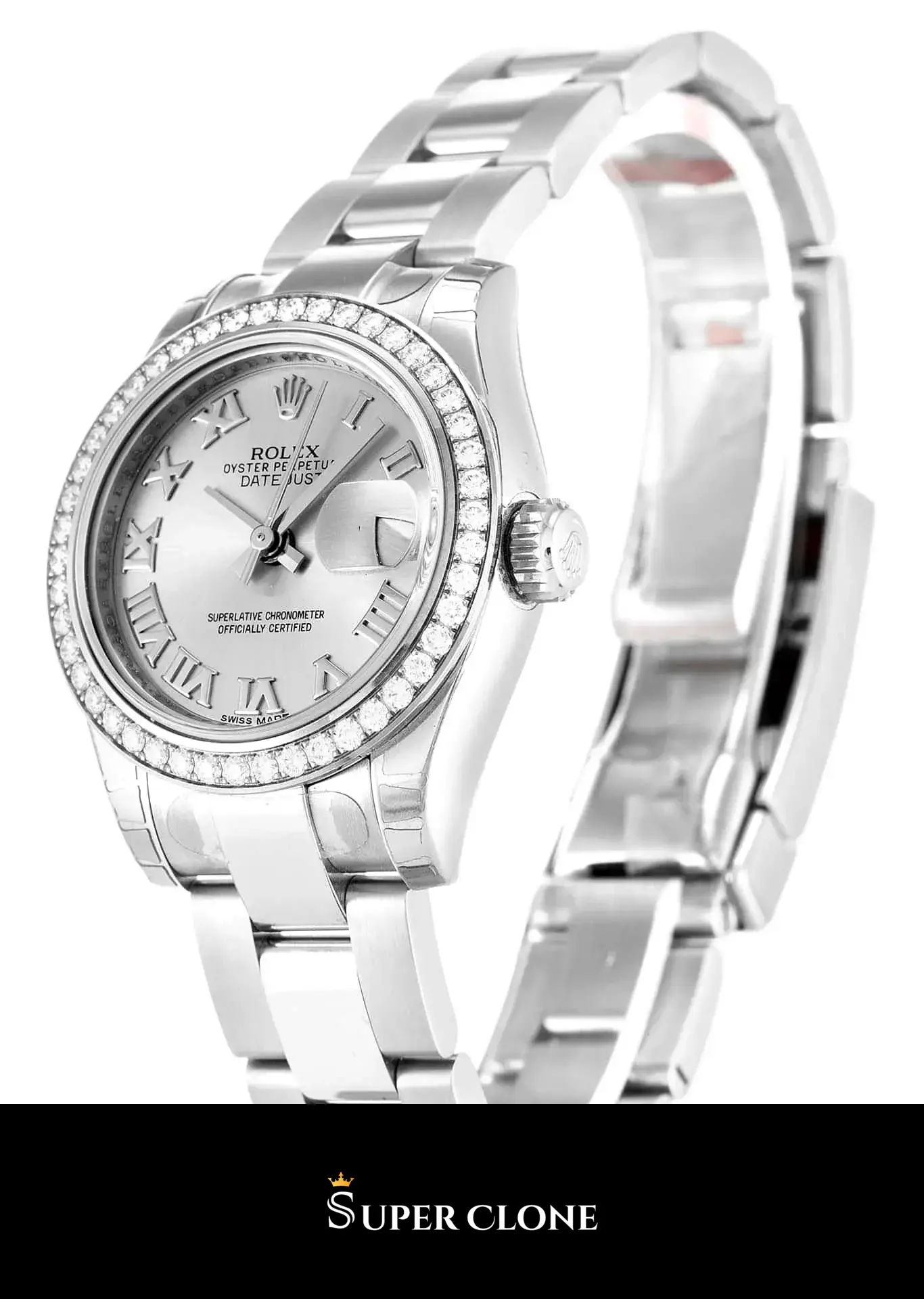 Rolex Lady-Datejust 179384 replica, perfil lateral del bisel estriado