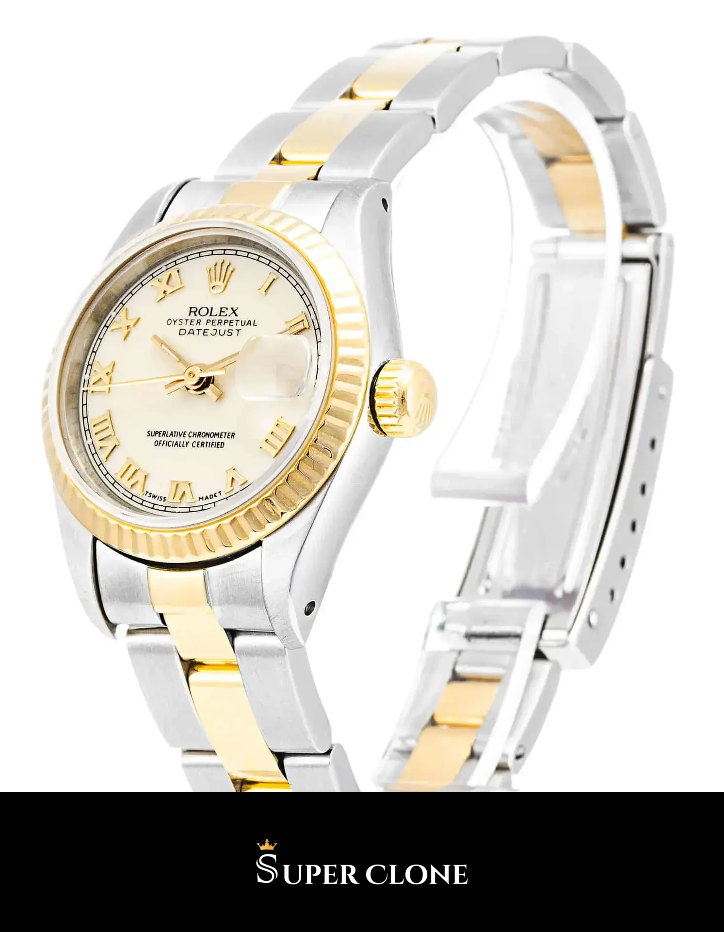 Rolex Lady-Datejust 69173 replica de 26 mm, detalle de la esfera marfil