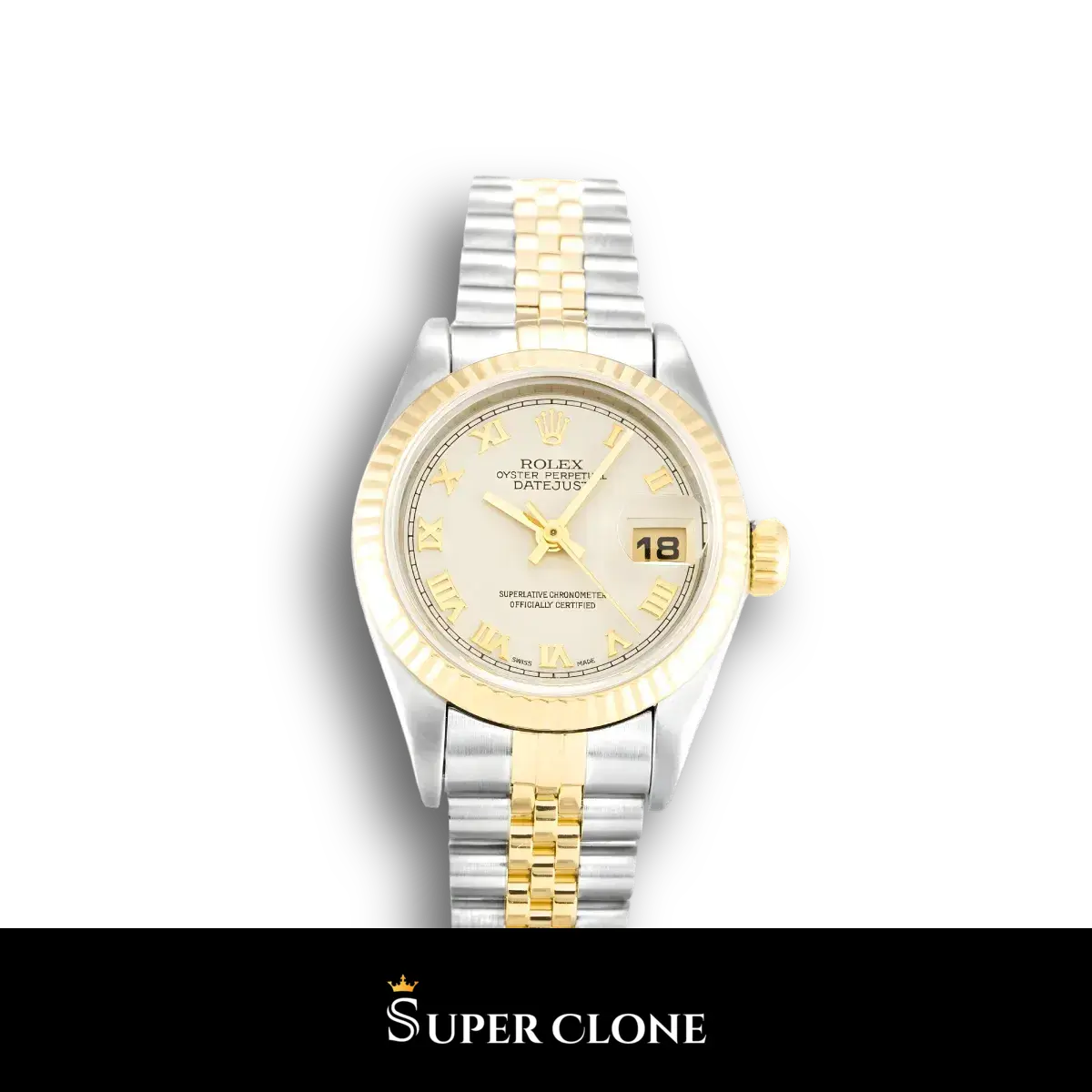 Rolex Lady-Datejust 69173 réplica esfera marfil piramidal — vista frontal