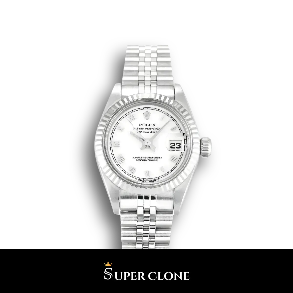 Lady-Datejust 69174 réplica de Rolex esfera blanco — vista frontal