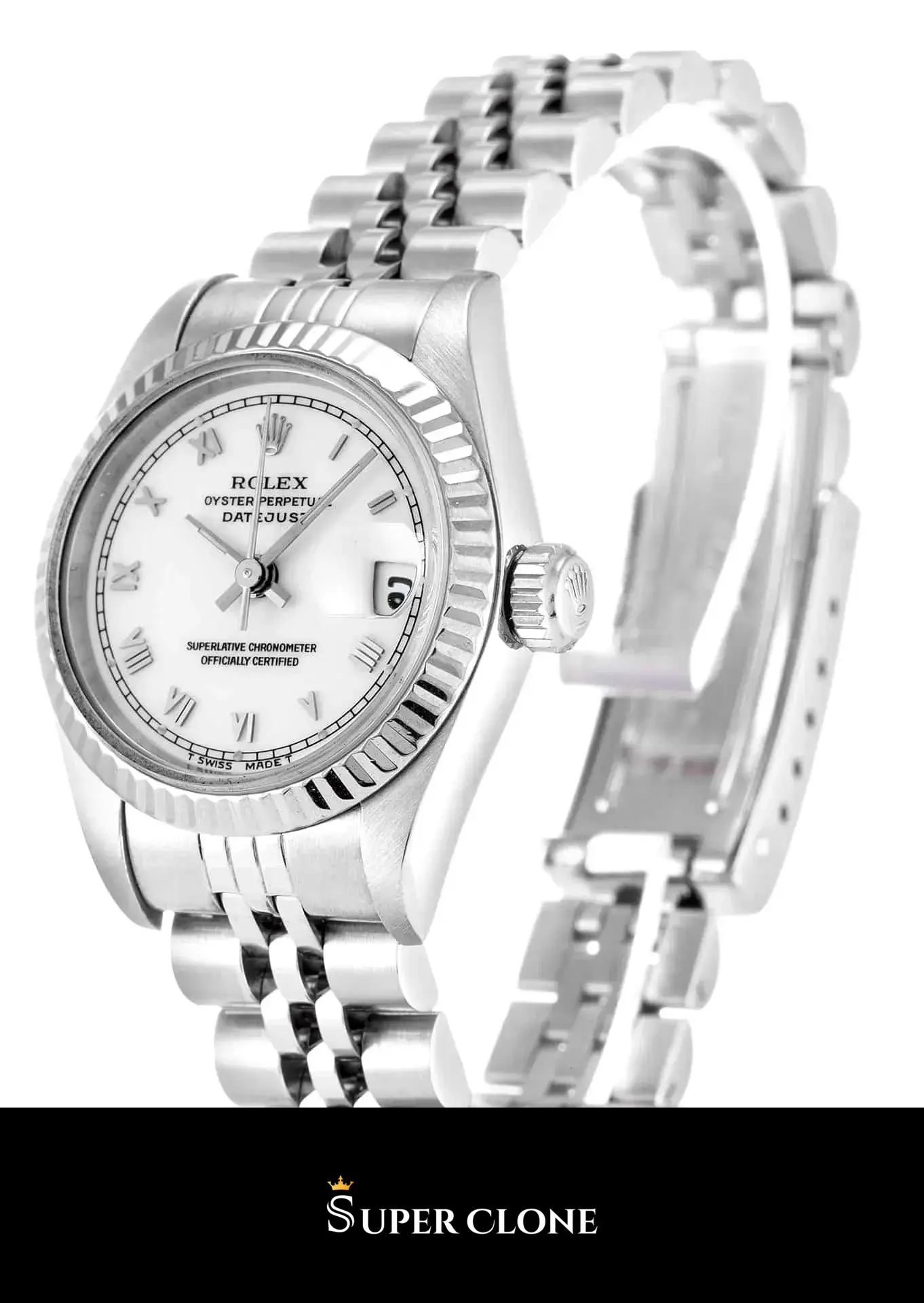 Rolex Lady-Datejust 69174 replica blanca, perfil lateral de la caja