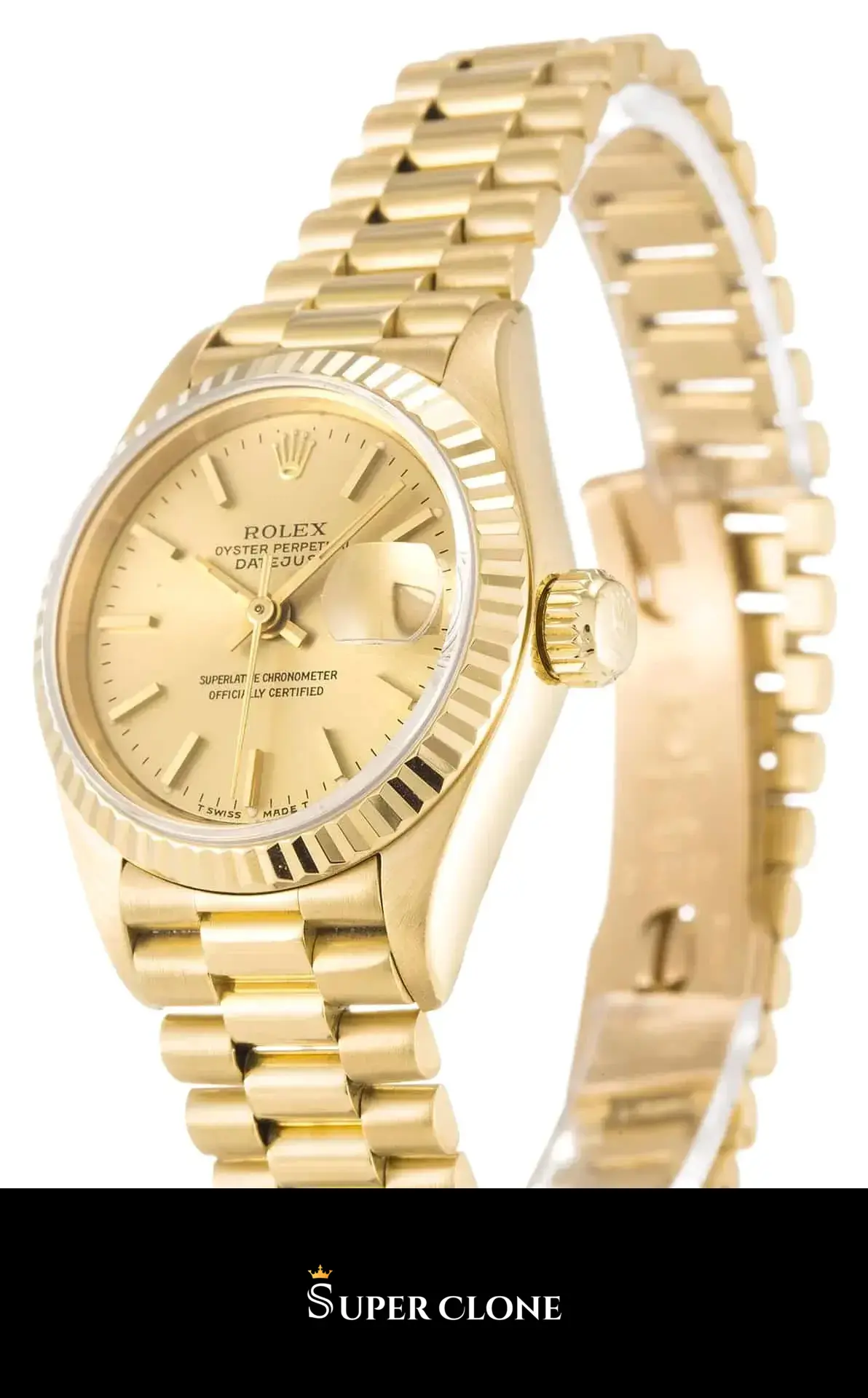 Rolex Lady-Datejust 69178 réplica, perfil lateral, oro amarillo, vista 3