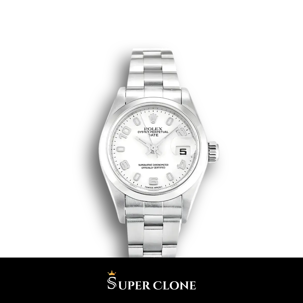 Rolex Lady-Datejust 79160 26mm esfera blanca lacada con bisel estriado de acero réplica
