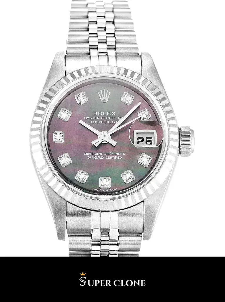 Rolex Lady-Datejust 79174 replica 26mm, detalle de esfera negra