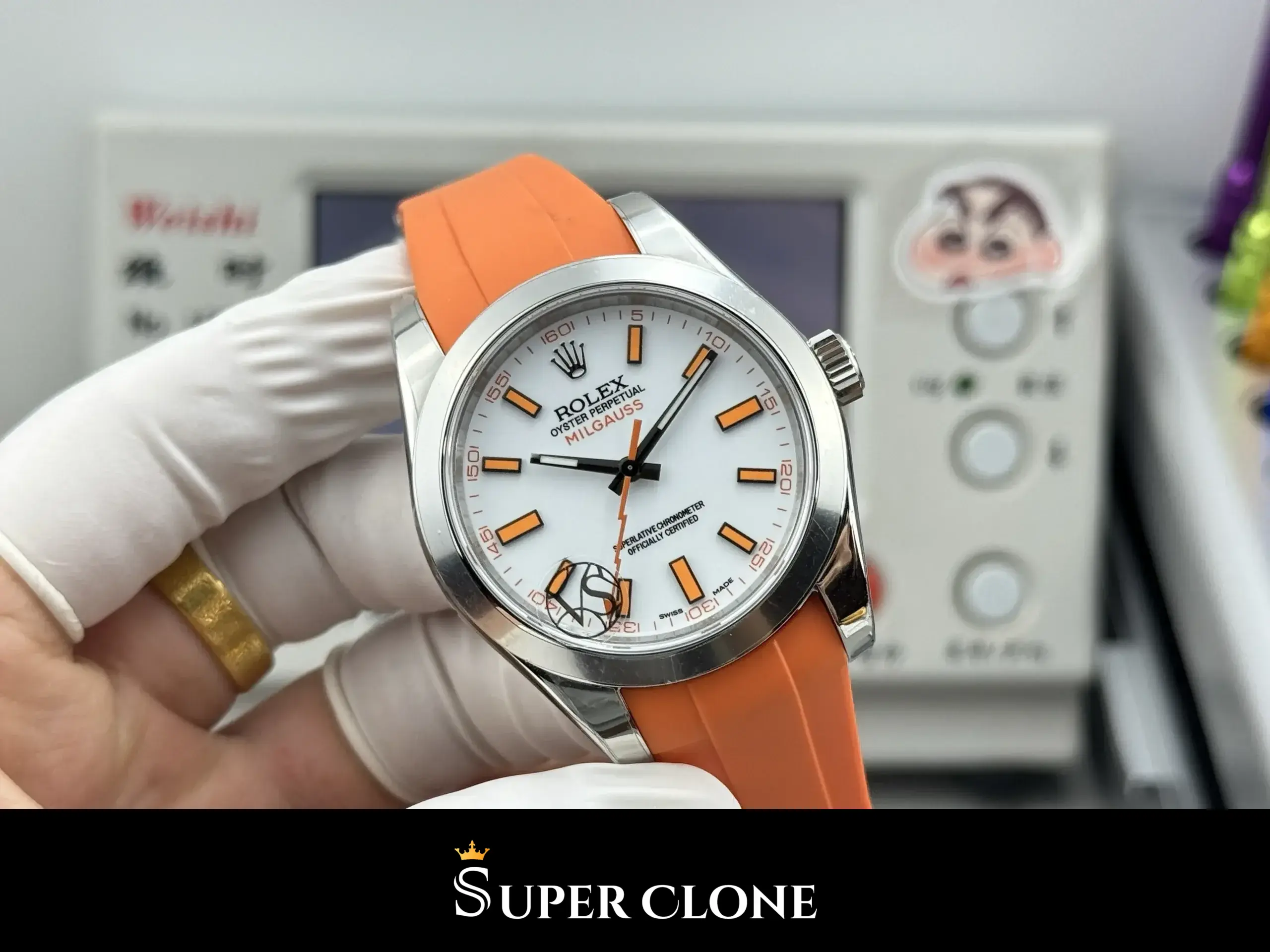Rolex Milgauss 116400 replica esfera blanca, índices baton negros