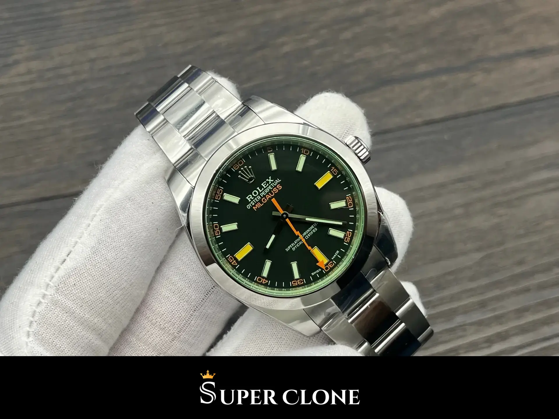 Rolex Milgauss 116400GV replica, esfera negra, vista 10