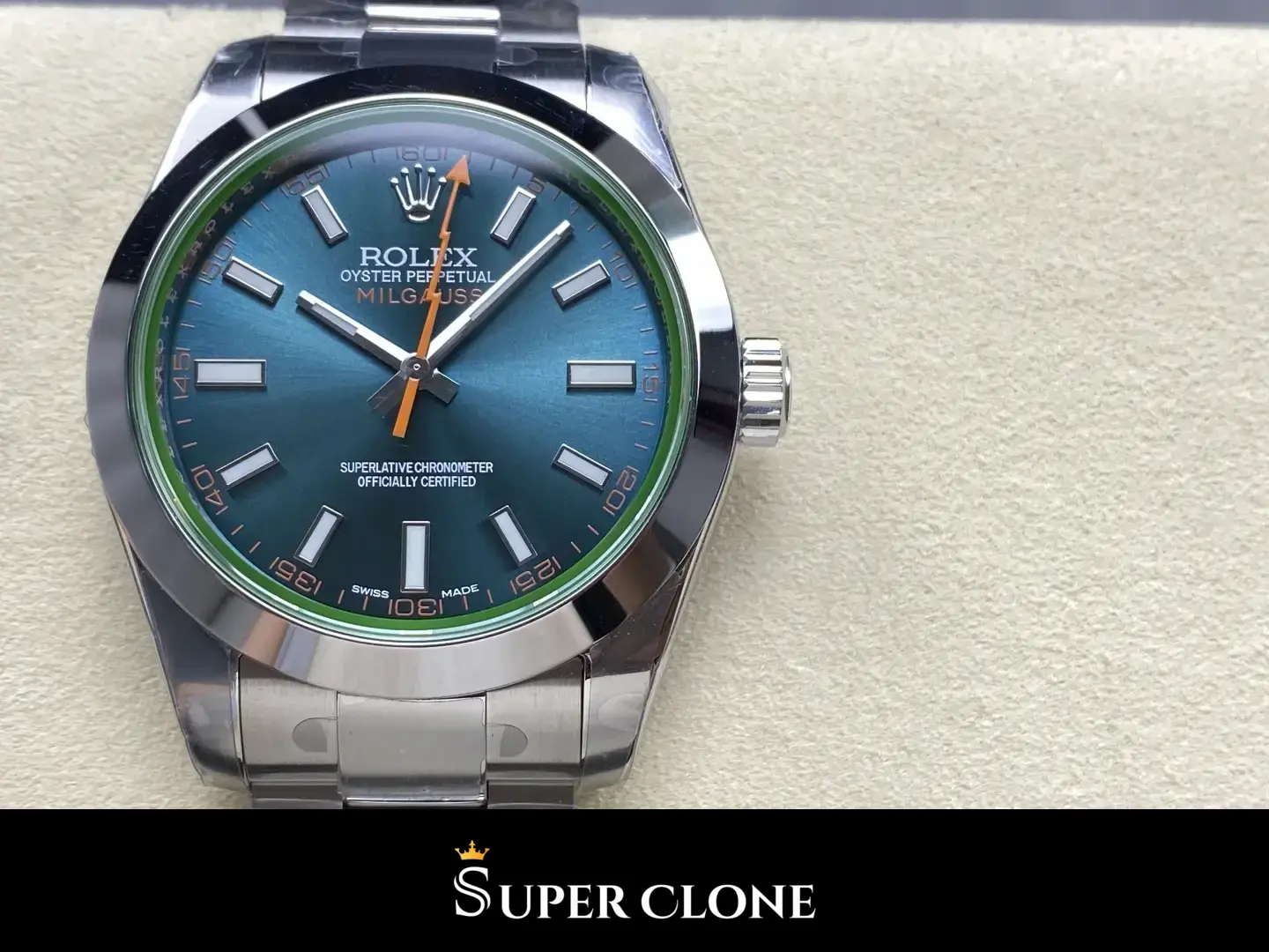 Rolex Milgauss 116400GV replica, esfera azul, vista 10