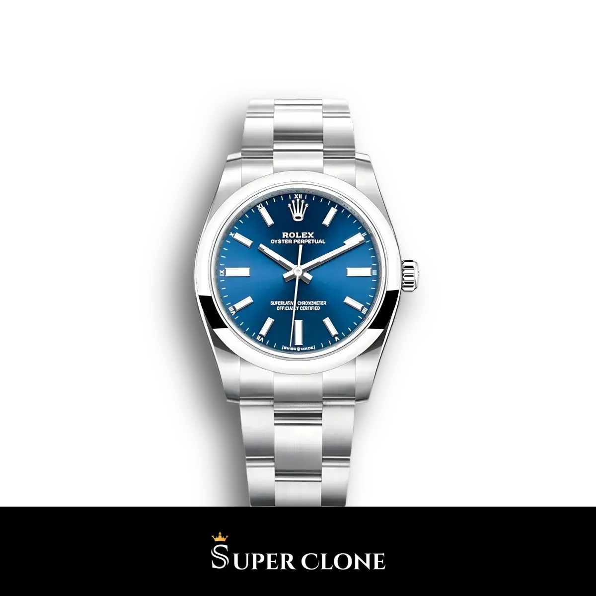 Rolex Oyster Perpetual 124200 esfera azul sunray con numeros romanos en 6, 9 y 12 réplica