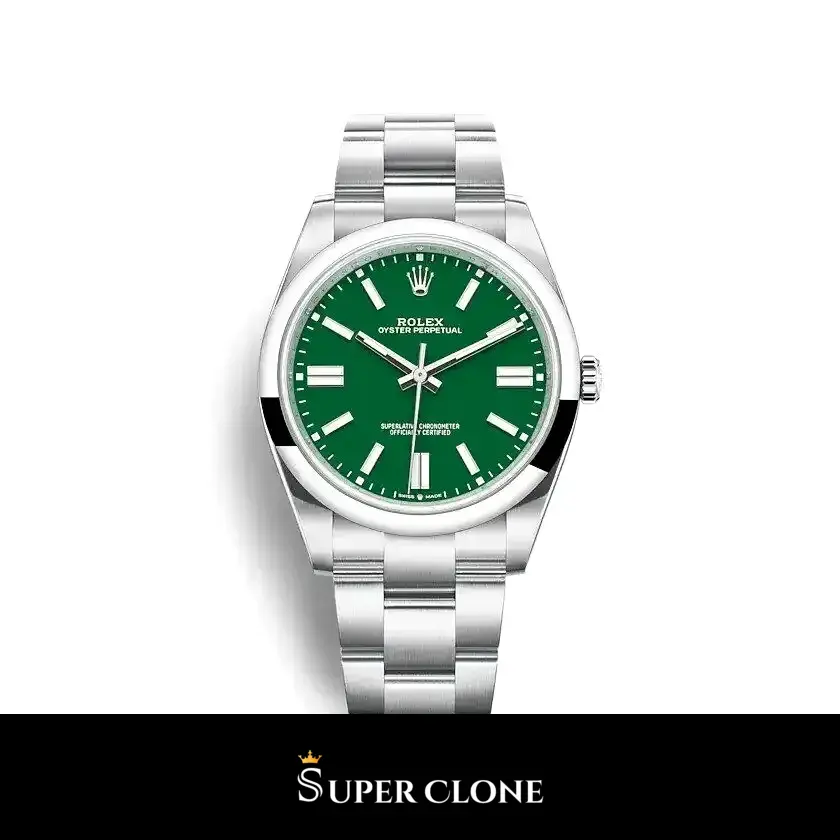 Oyster Perpetual 124300 réplica de Rolex esfera verde — vista frontal