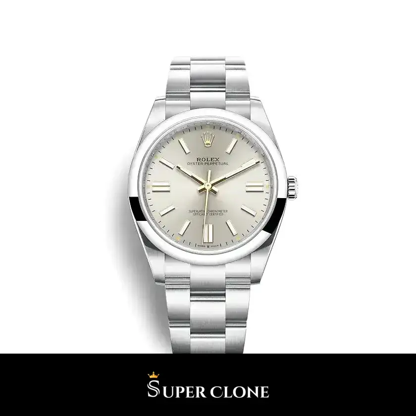 Oyster Perpetual 124300 réplica de Rolex esfera plateado — vista frontal