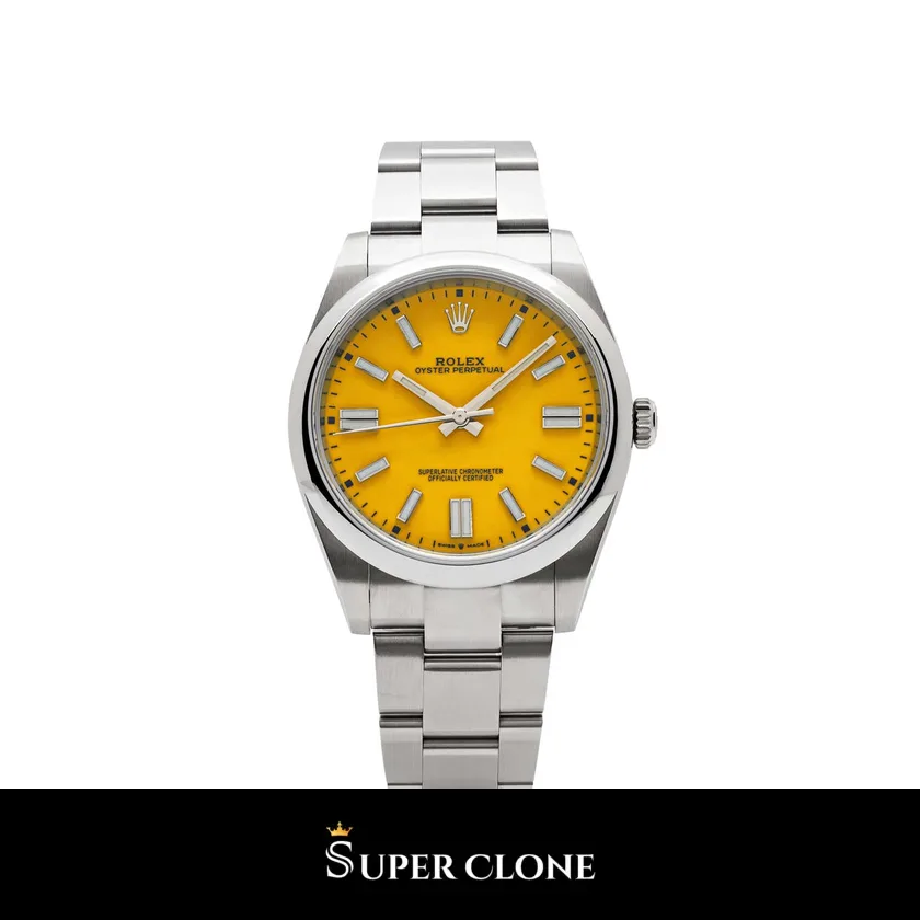 Rolex Oyster Perpetual 124300 réplica esfera amarillo — vista frontal