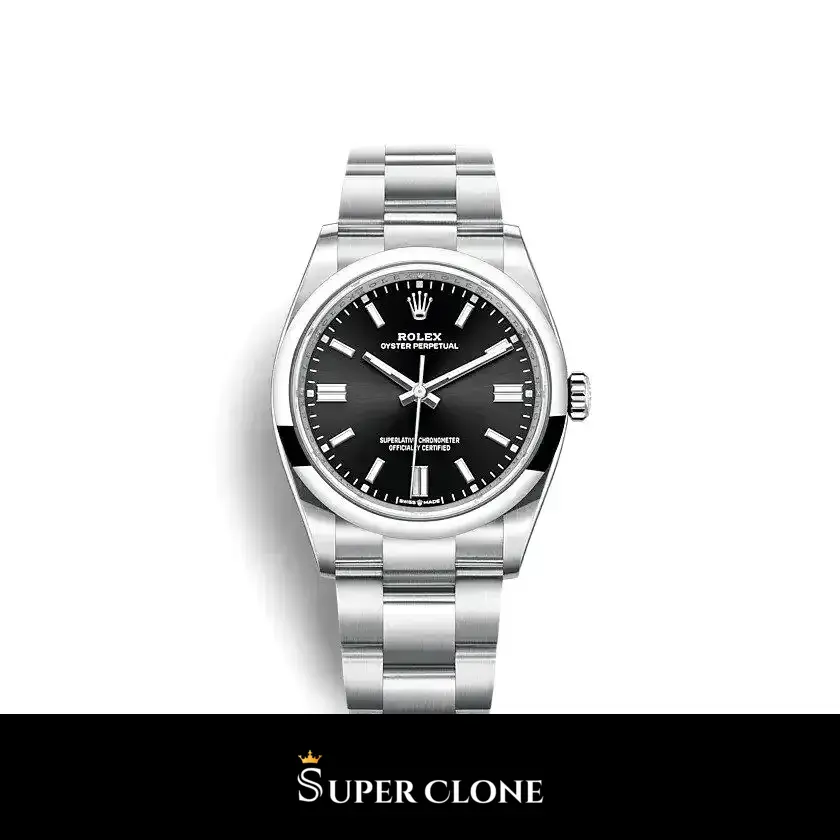 Oyster Perpetual 126000 réplica de Rolex esfera negro — vista frontal