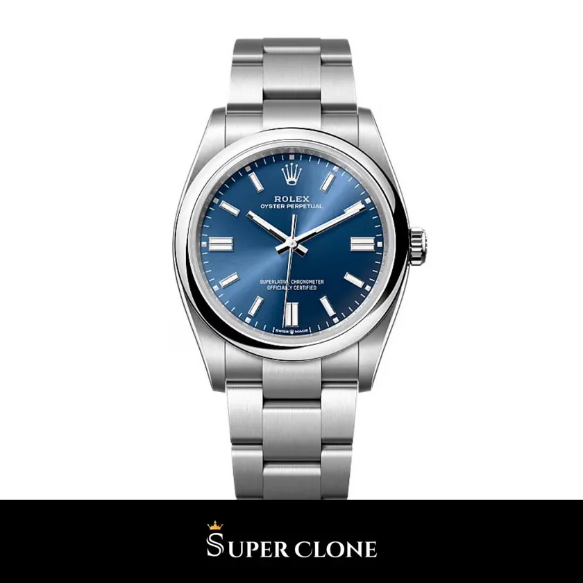 Rolex Oyster Perpetual 126000 36mm esfera azul lacada y bisel liso en acero 904L réplica