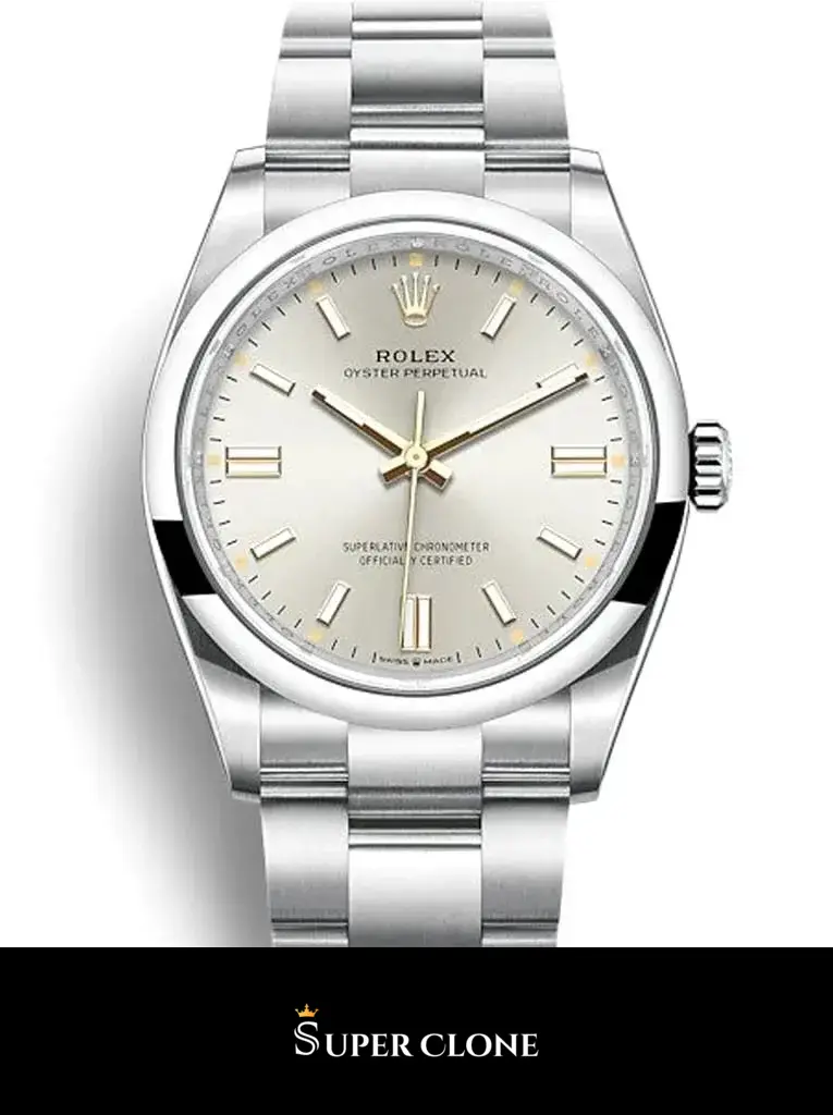 Rolex Oyster Perpetual 126000 replica, esfera plateada, vista 2