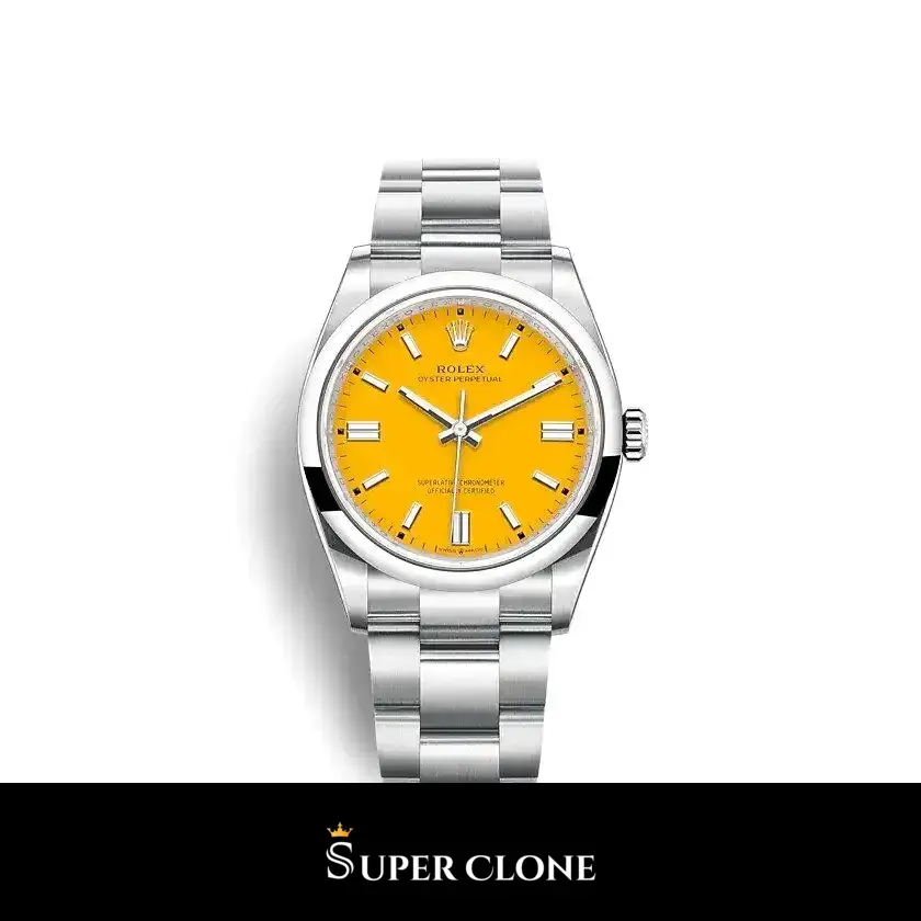 Oyster Perpetual 126000 réplica de Rolex esfera amarillo — vista frontal