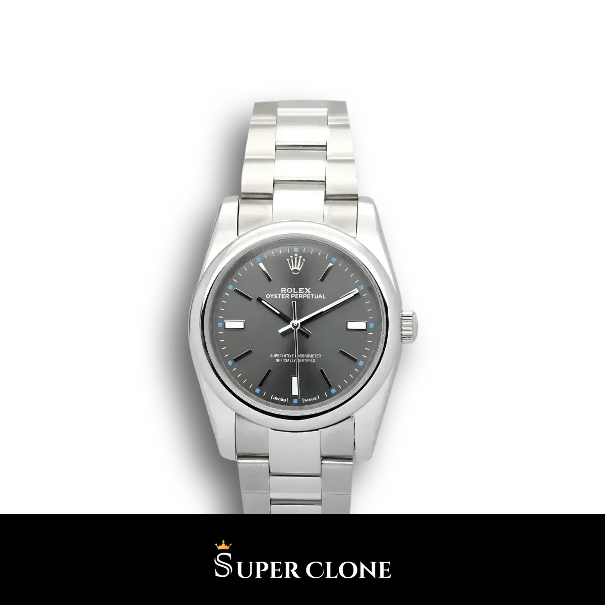 Rolex Oyster Perpetual 177200 Lady 31mm esfera negra con marcadores Chromalight réplica