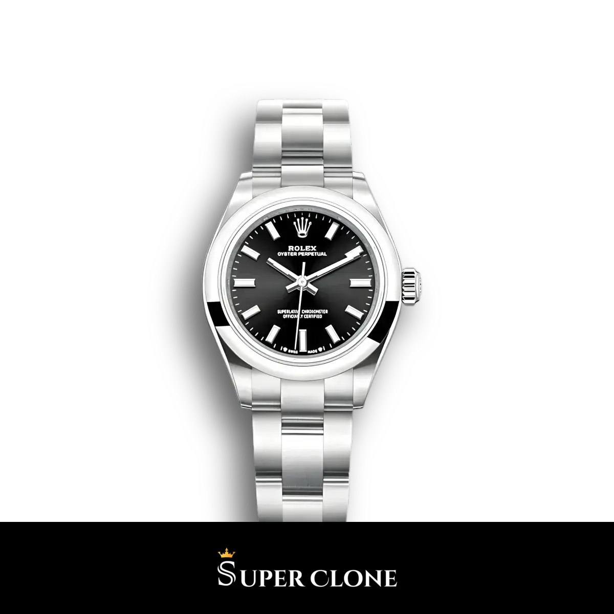 Rolex Oyster Perpetual 276200 28mm esfera negra lacada y bisel liso réplica