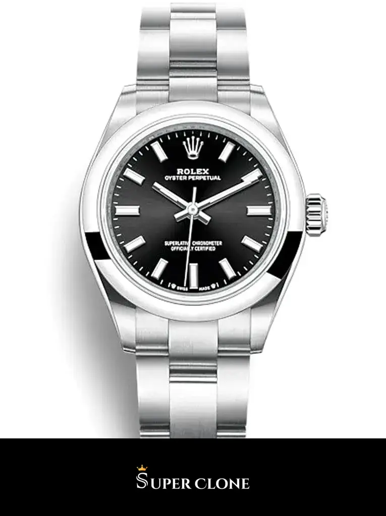 Rolex Oyster Perpetual 276200 replica, detalle de esfera negra lacada
