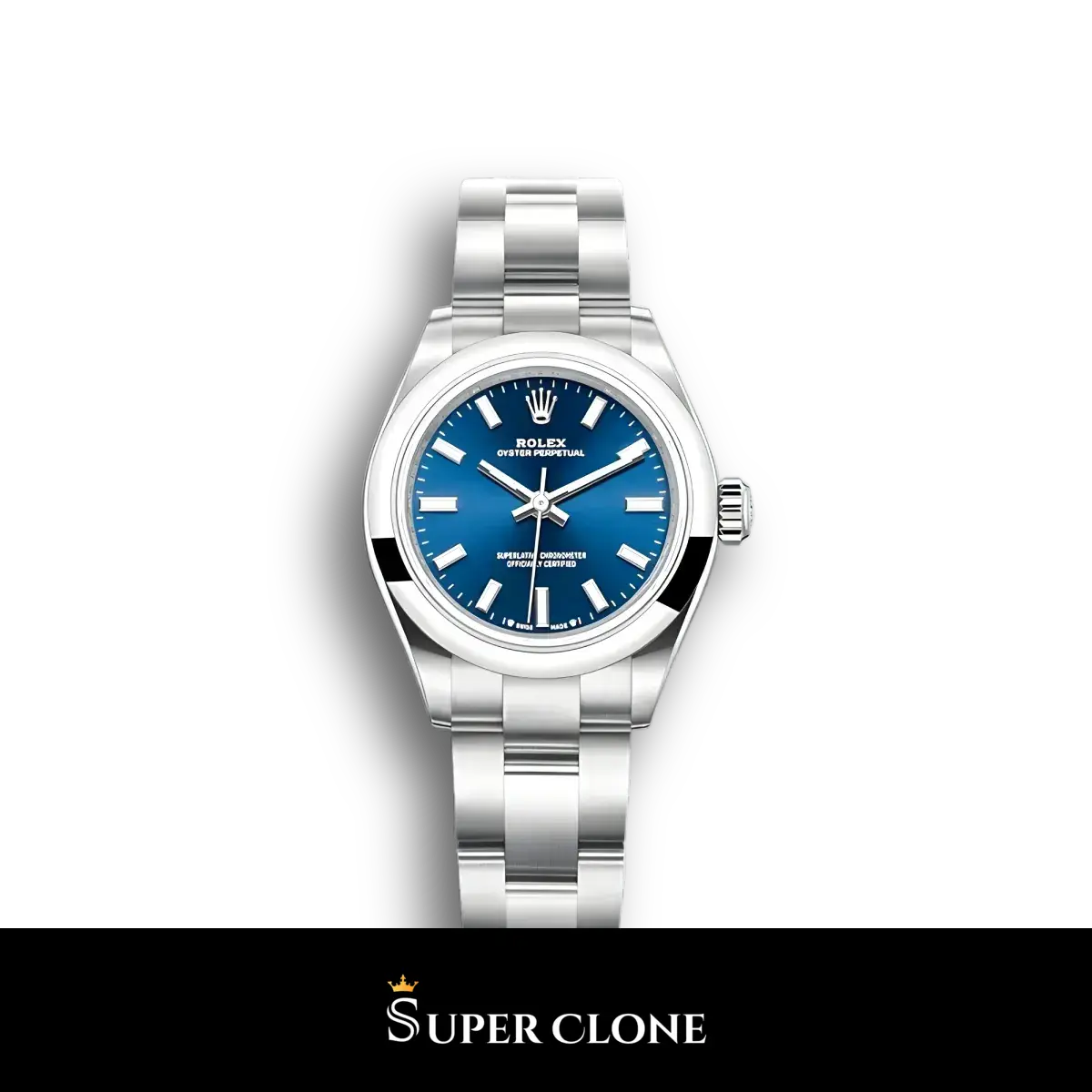 Rolex Oyster Perpetual 276200 esfera azul sunray con bisel liso abombado réplica