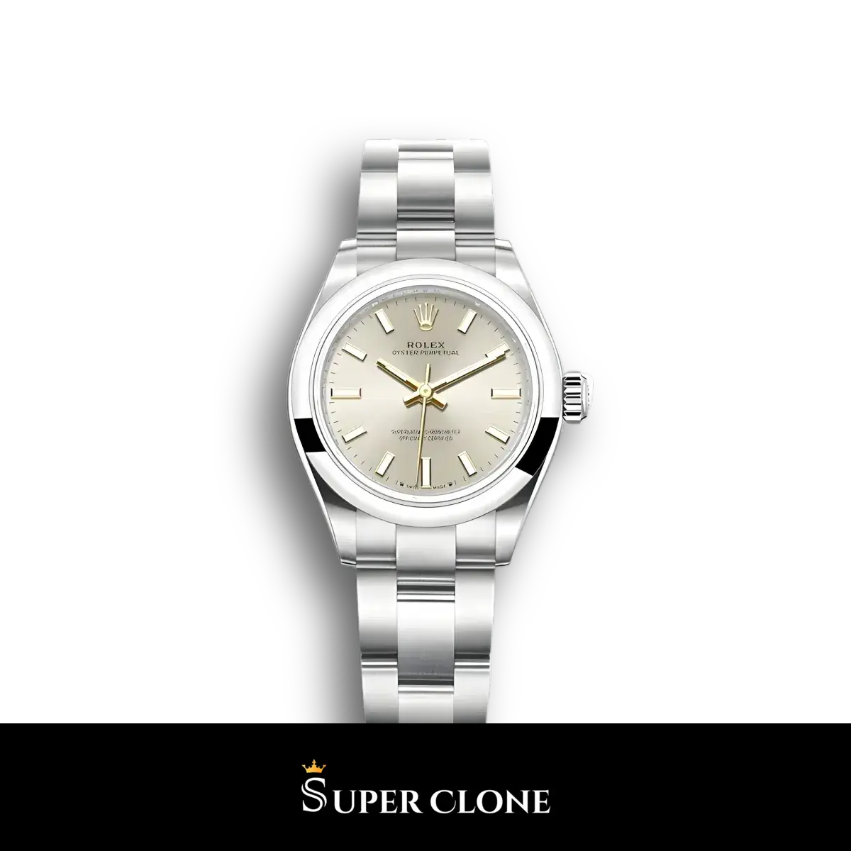 Rolex Oyster Perpetual 276200 28mm esfera plata sunburst y bisel abombado liso réplica