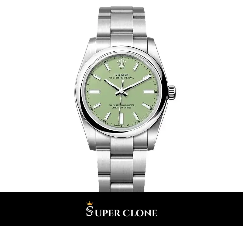Rolex Oyster Perpetual 277200 réplica esfera pistacho — vista frontal