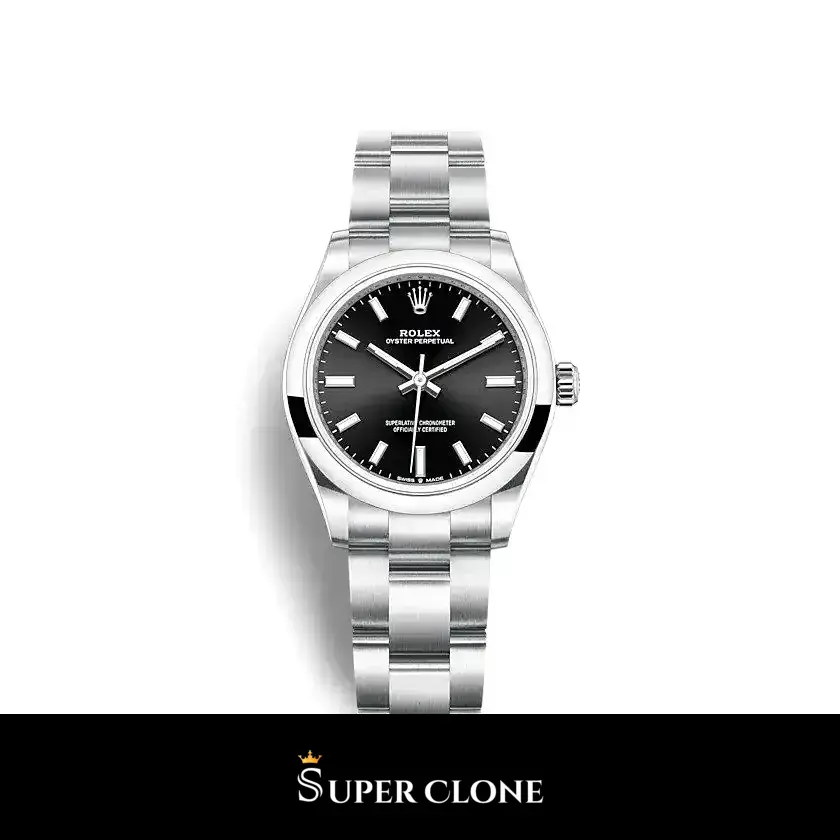Rolex Oyster Perpetual 277200 31 mm esfera negra lacada baton réplica