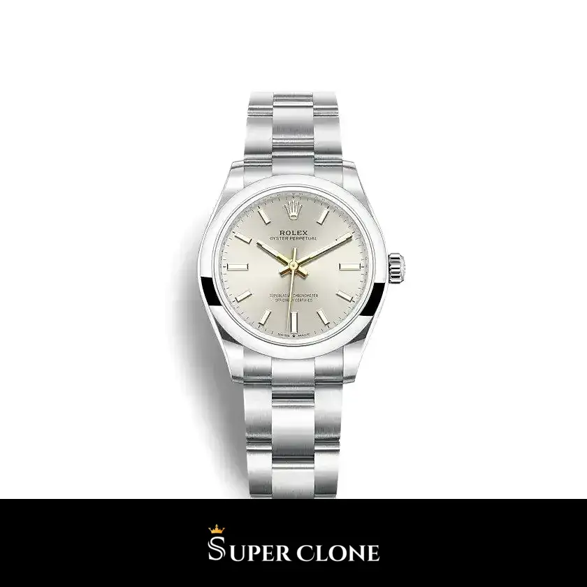 Rolex Oyster Perpetual 277200 31mm esfera plata sunray, bisel liso abombado réplica