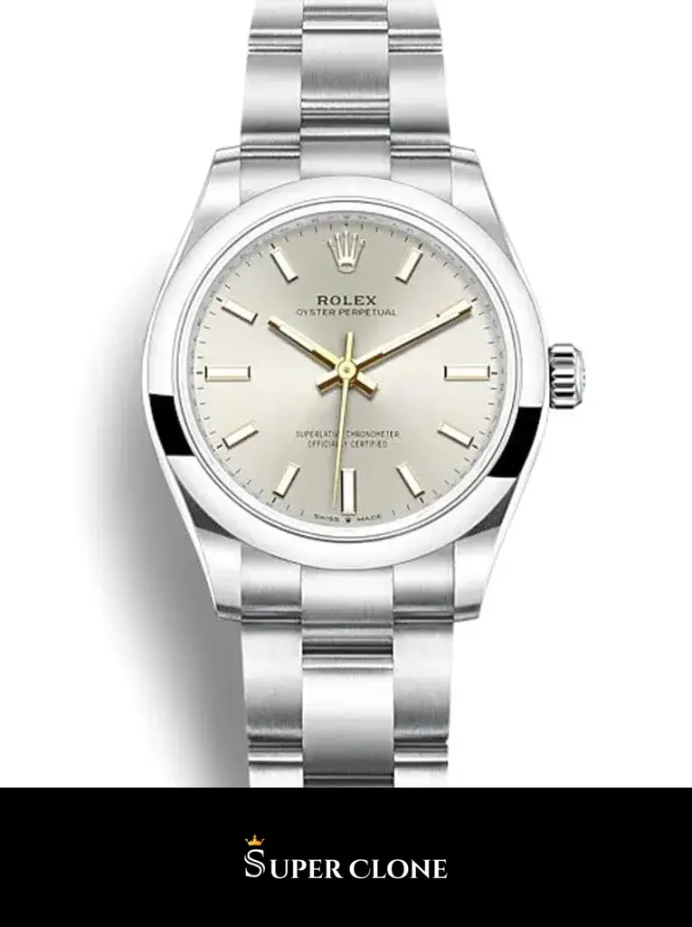 Rolex Oyster Perpetual 277200 replica, esfera plata, detalle de esfera