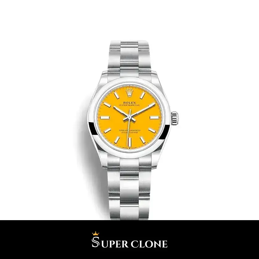 Rolex Oyster Perpetual 277200 31mm esfera amarilla lacada y bisel liso réplica