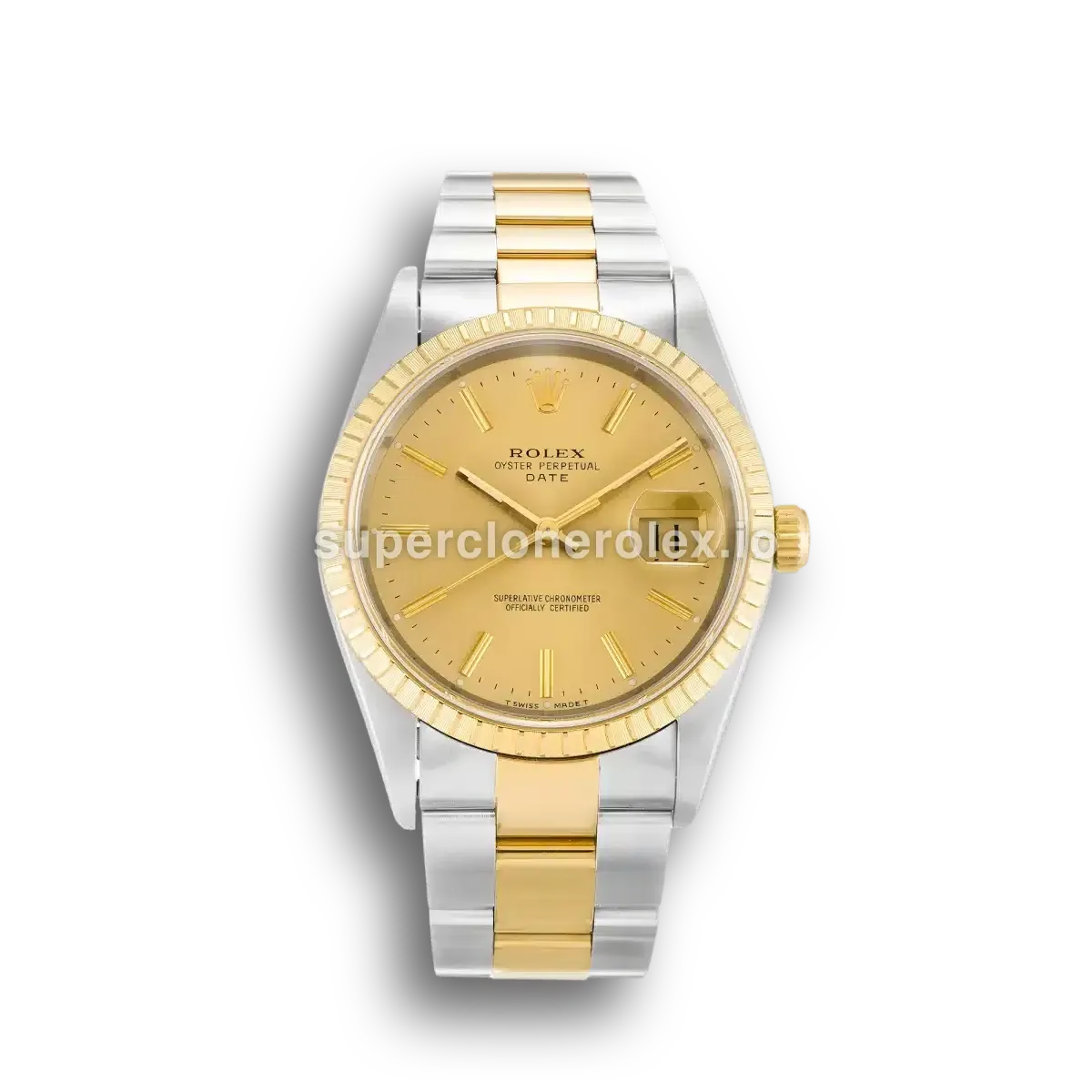 Rolex Oyster Perpetual 15223 Esfera Champán Sunburst Bisel Liso Acero y Oro réplica