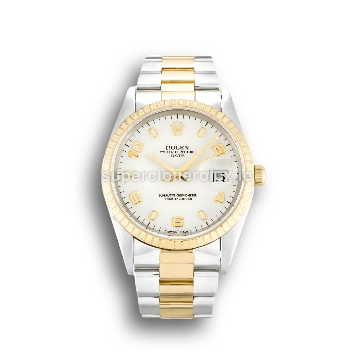 Rolex Oyster Perpetual 15223 replica, vista frontal, esfera blanca