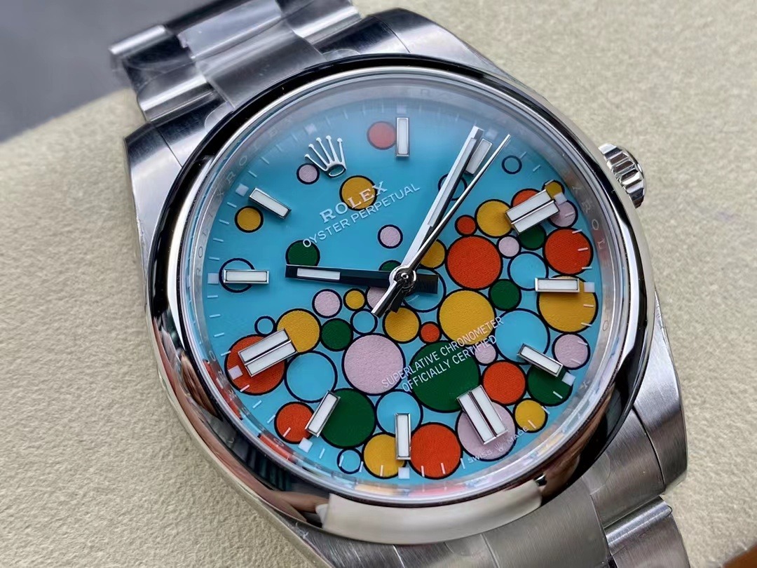 Oyster Perpetual 124300 Tiffany replica 41 mm, esfera de cerca, azul turquesa