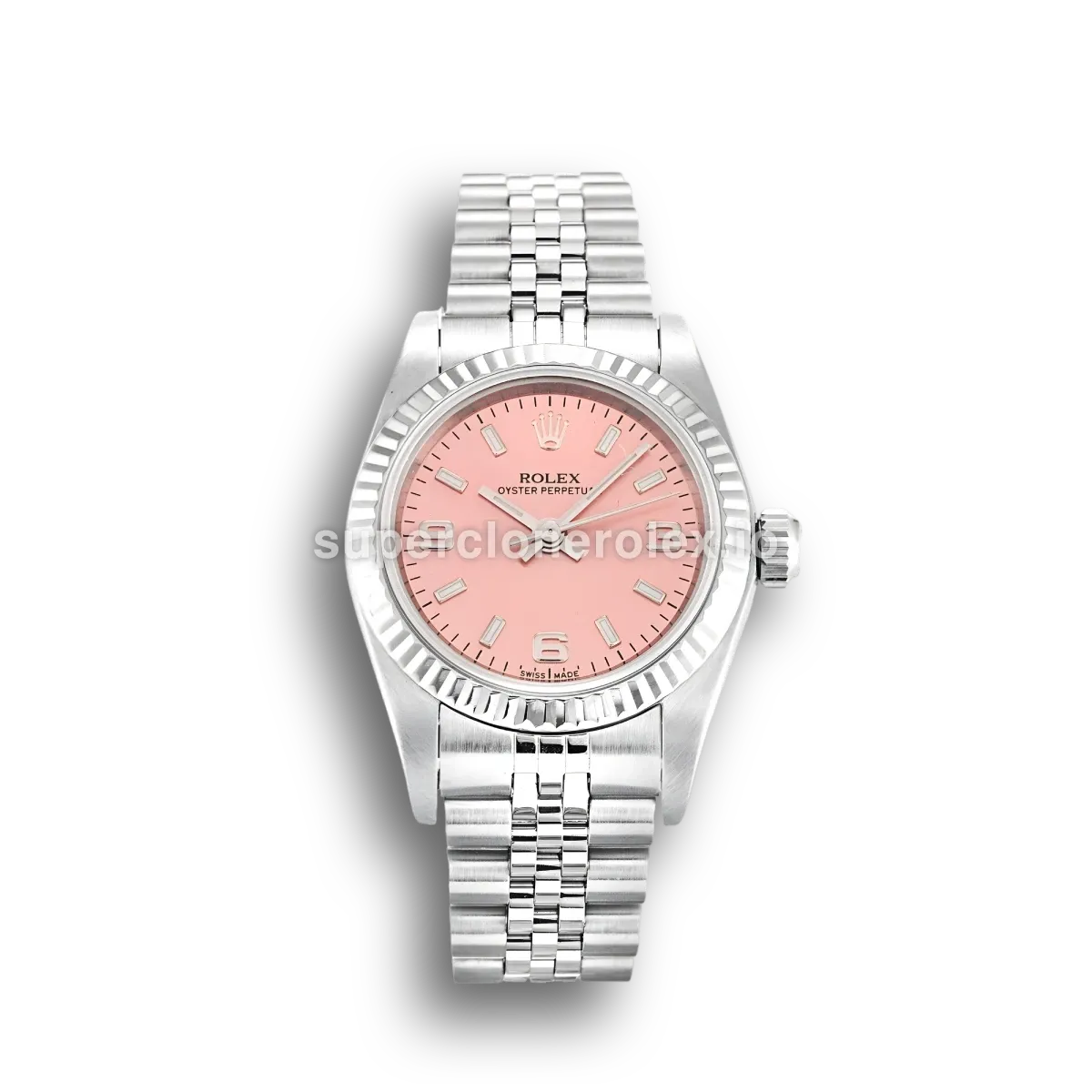 Rolex Oyster Perpetual 76094 26mm Esfera Salmón Caja Oro Blanco réplica