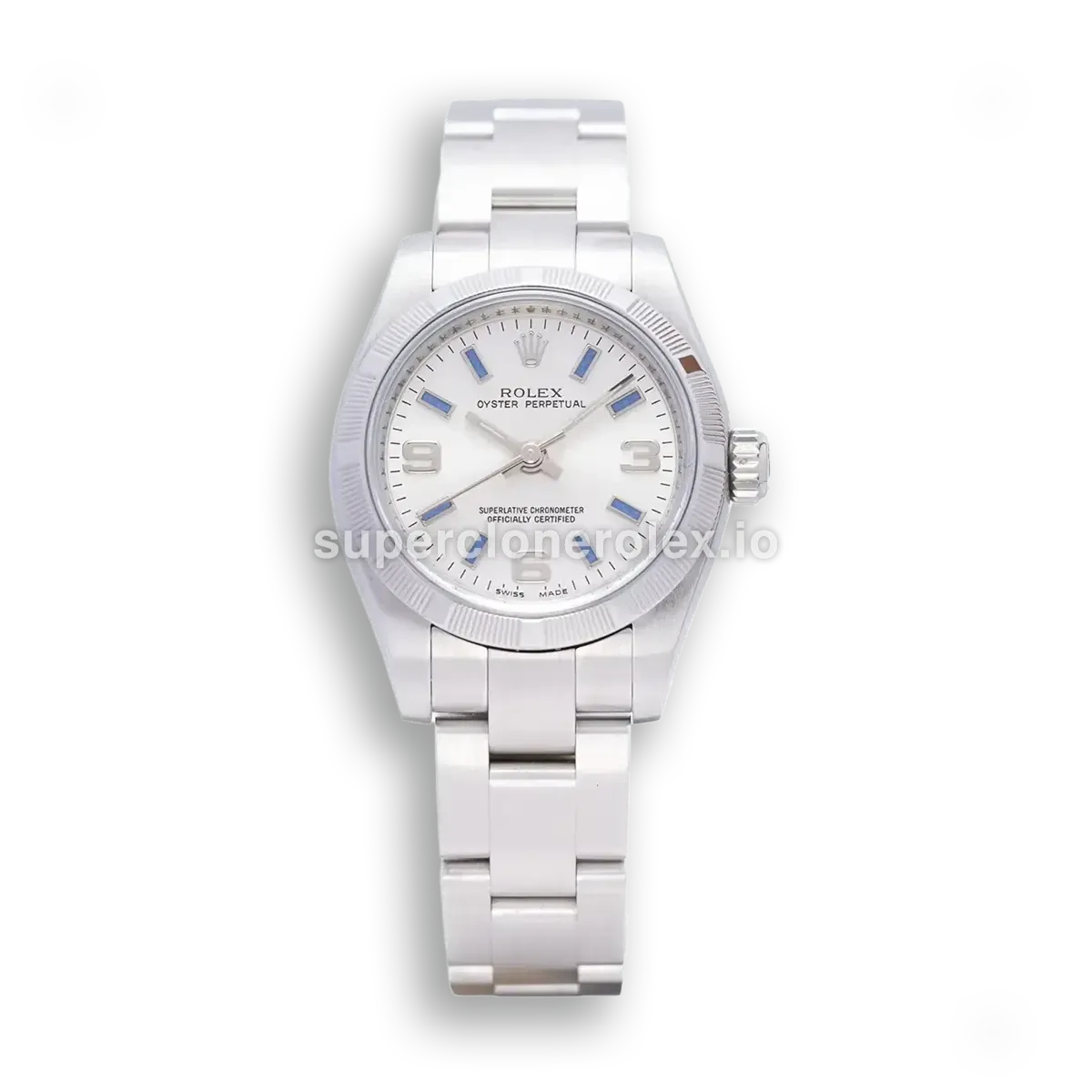Rolex Oyster Perpetual Lady 176210 esfera plata 26mm con bisel liso réplica