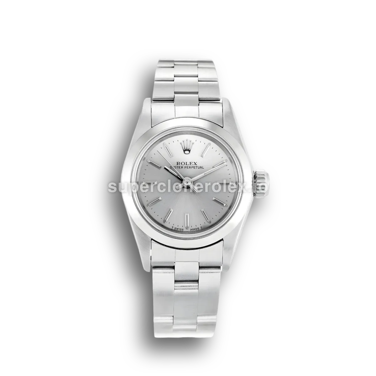 Rolex Oyster Perpetual Lady 67180 26mm esfera plateada sunray bisel liso réplica